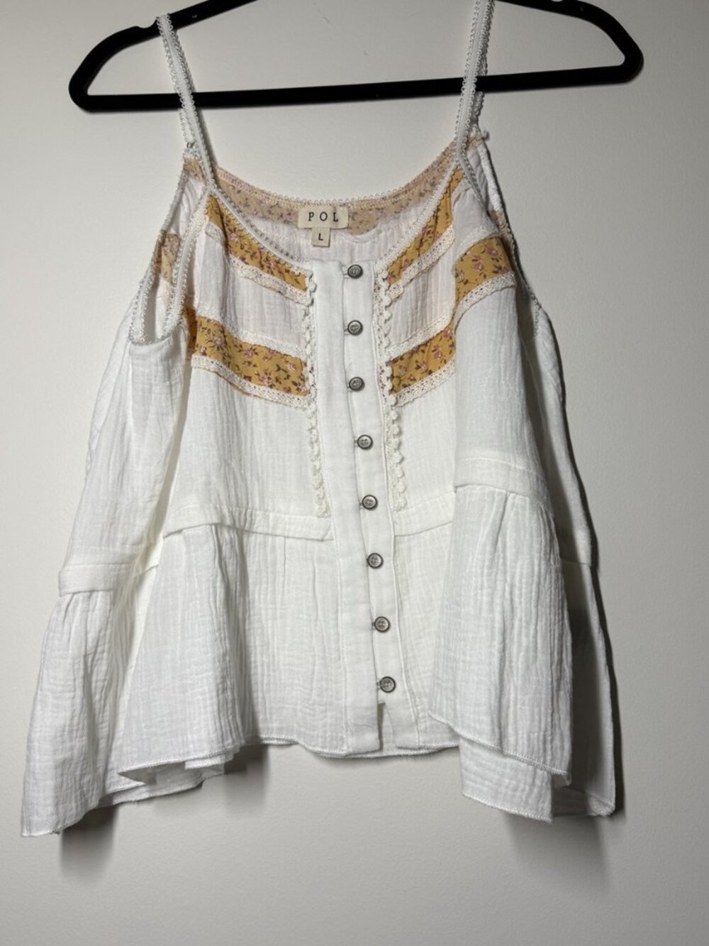 POL White Floral Lace Boho Spaghetti Strap Top L NWOT